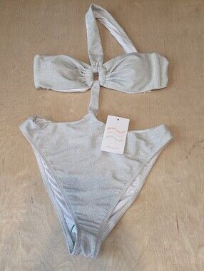Metallic silver shimmering one piece Bodysuit Swimsuit Rave Swimwear